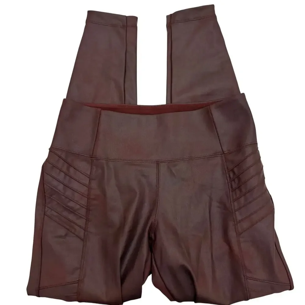 Athleta Delancey Gleam Burgundy Moto Tight Leggings S